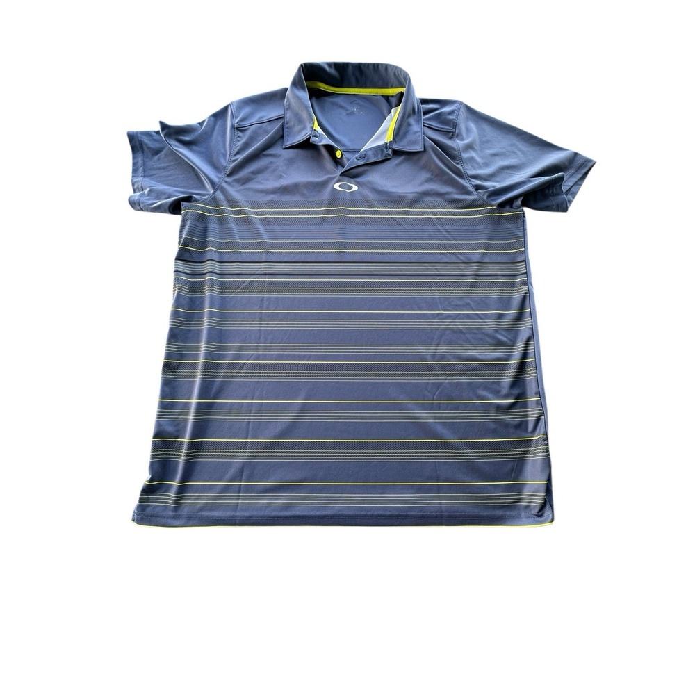 Oakley Polo Mens Size XL High Crest Laser Blue Golf Casual Stripe Tee Shirt‎ EUC